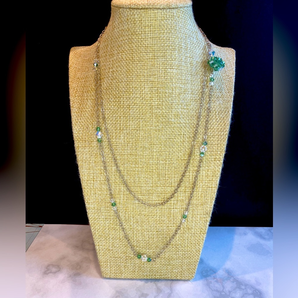 925 Silver and Green Crystal Layering Necklace
